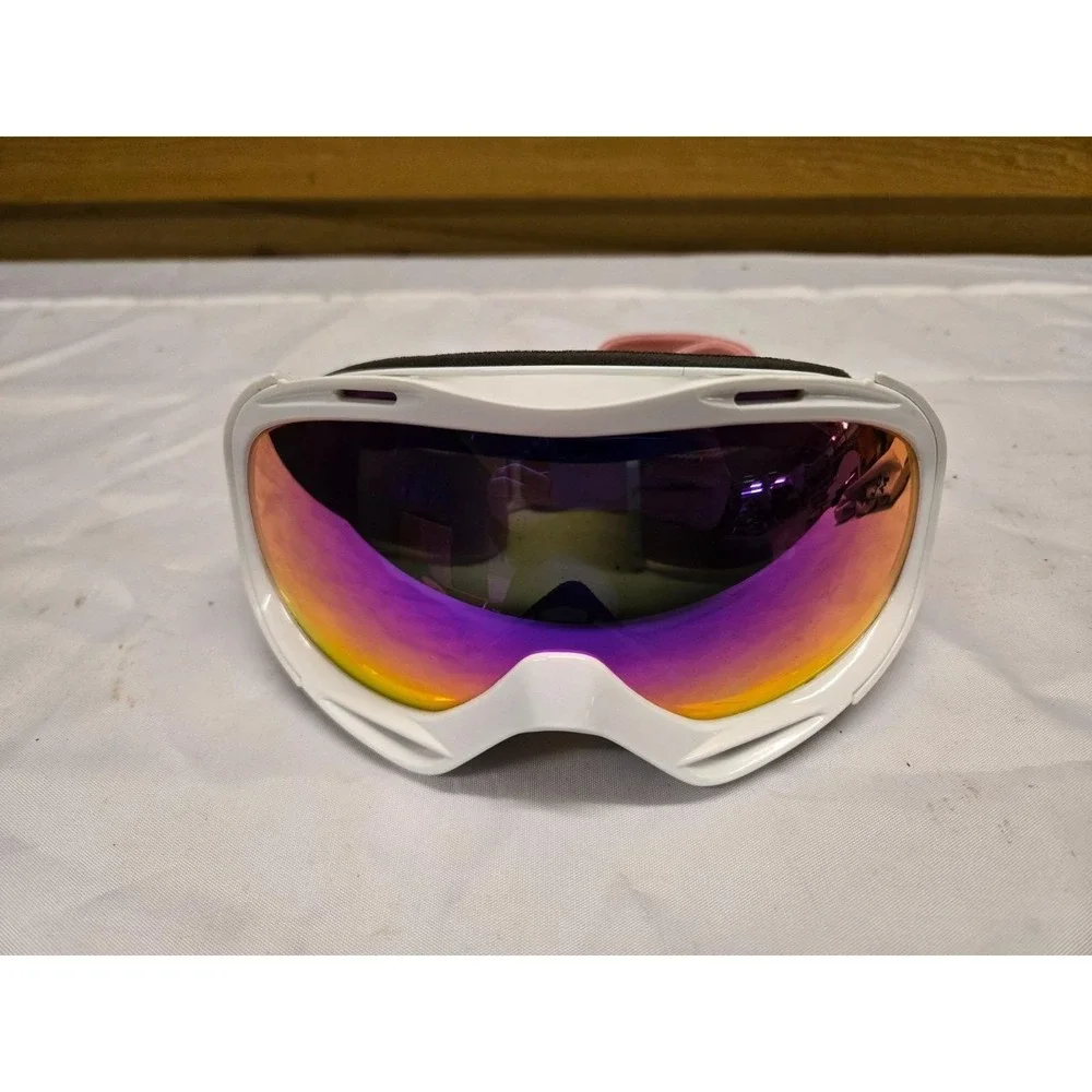 OutdoorMaster Ski Snowboard Goggles White Frame Pink Adjustable Strap Pink Lens